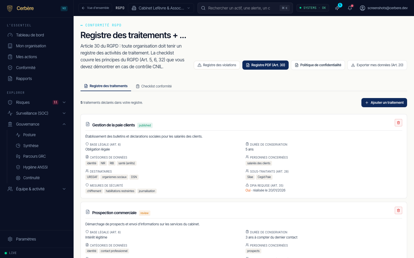 Registre RGPD Art. 30 — Cabinet Lefèvre